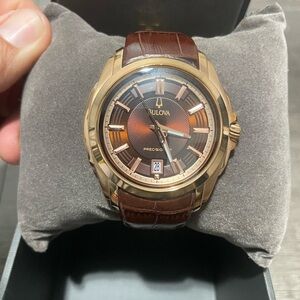 Bulova Brown Dial Gold-Tone Case Men's Watch with Brown Leather Strap